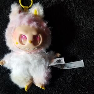 *SOLD* Pink and White Furry Monster Keychain